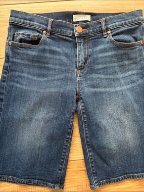 LOFT Boyfriend Denim Bermuda Shorts in Mid Blue